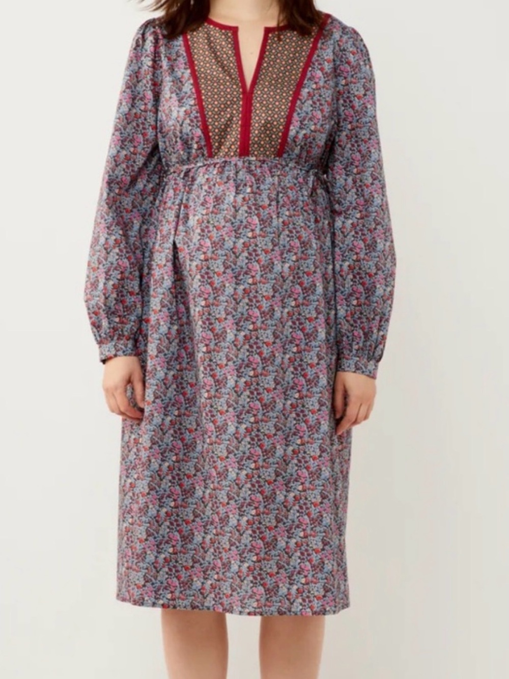 A Pea in the Pod Multi-Pink Floral Long Sleeve Midi Dress